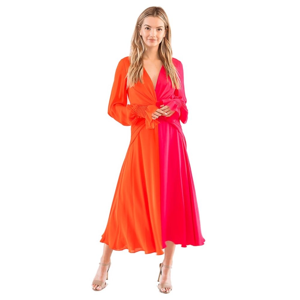 NWOT CAROLINA HERRERA Bi-Color Knotted Silk Dress